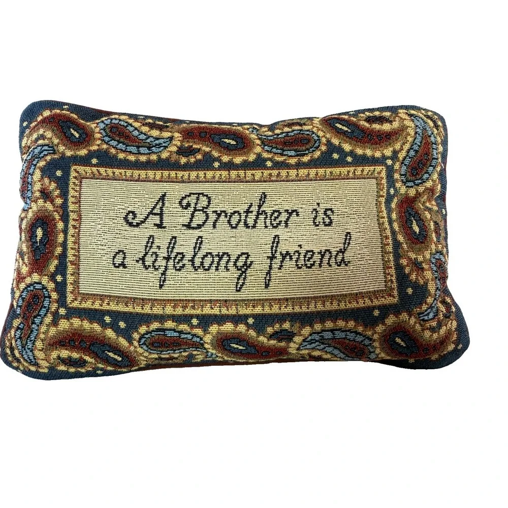 Vintage Tapestry Accent Pillow A Brother Is A Lifelong Friend Quote 13x7